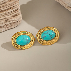 Stainless Steel Synthetic Turquoise Oval Stud Earrings&nbsp;RJ5087
