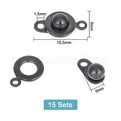 15セット201個のステンレススチール製スナップ留め具  ジュエリー作りパーツ  ガンメタ色  15.5x9x5mm  穴：1.5mm&nbsp;STAS-UN0045-78
