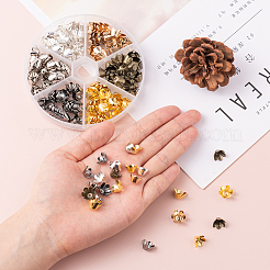 300個6色6枚の花びらの鉄ビーズキャップ  花  ミックスカラー  10x6.2mm  穴：1.6mm  50個/カラー&nbsp;IFIN-CJ0001-67
