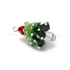 ガラスチャーム  クリスマスツリー  鉄ループ付き  多面カット  銀  29.5x18.5mm  穴：2.5mm&nbsp;PALLOY-JF04431-01