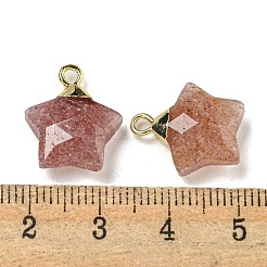 天然イチゴクォーツペンダント  ラックメッキ真鍮のパーツ  スター  18x15x6mm  穴：2mm&nbsp;G-P540-01G-08
