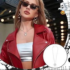 4Pcs Halloween Brass Micro Pave Clear Cubic Zirconia Heart with Acrylic Skull Pendant Necklaces&nbsp;NJEW-PH0001-56P