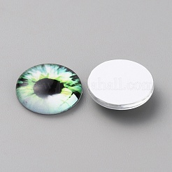 ガラスカボション  アイ模様とハーフラウンド/ドーム  薄緑  18x5.5mm&nbsp;LS-GLAA-WH0033-75E-03