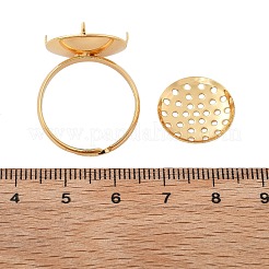真鍮の調節可能なリングのパーツ  ふるいリングのセッティング  フラットラウンド  18KGP本金メッキ  ふるいリング：16x2.5mm  usサイズ9 3/4(19.5mm)&nbsp;KK-K382-15C-G