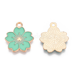 合金エナメルチャーム  さくらの花  ライトゴールド  アクアマリン  20.5x17.5x1.5mm  穴：2mm&nbsp;ENAM-S121-115F