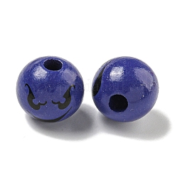 プリントウッドヨーロピアンビーズ  ハロウィンテーマビーズ  ラウンド  ダークスレートブルー  15.5~16mm  穴：4~4.5mm&nbsp;WOOD-G022-08A-06