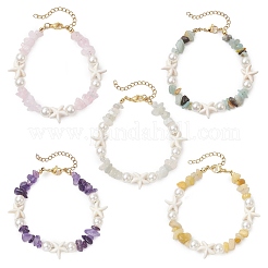 Starfish Synthetic Turquoise & Natural Mixed Gemstone Chip Beaded Bracelets for Women&nbsp;BJEW-JB11264
