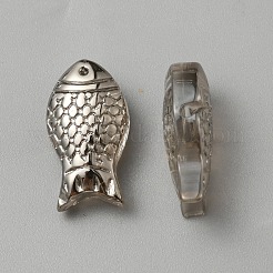 透明なガラスビーズを電気  虹メッキ  魚  ブラック  15x8x5mm  穴：1mm&nbsp;LS-GLAA-WH0031-64C