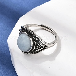 天然アクアマリンの指輪  真鍮製リング  アンティークシルバー  15mm  内径：17.5~18mm&nbsp;RJEW-A084-06AS-06