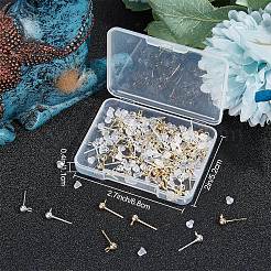 100個 2色 304ステンレススチール ボールスタッドピアスポスト  水平ループとプラスチック製イヤーナット100個付き。  ゴールデン＆シルバー  15x7x4mm  ピン：0.8mm  50個/カラー&nbsp;STAS-BBC0001-78