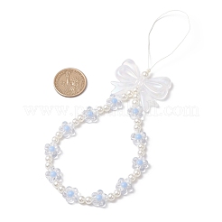 アクリル携帯ストラップ  プラスチック製のビーズと  蝶結び  花  紺碧  217mm&nbsp;HJEW-JM03325-03