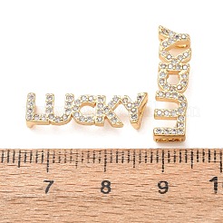 Brass Micro Pave Clear Cubic Zirconia Word LUCKY Links Connector Charms&nbsp;KK-K002-32A-G