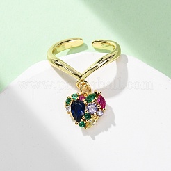Brass Micro Pave Cubic Zirconia Open Cuff Rings for Women&nbsp;LS-RJEW-U057-22B-G