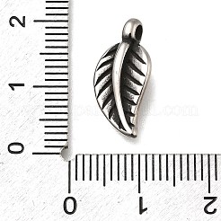 レトロな304ステンレススチールペンダント  フェザーチャーム  アンティークシルバー  18x8.5x4mm  穴：1.8mm&nbsp;STAS-L284-17AS-01