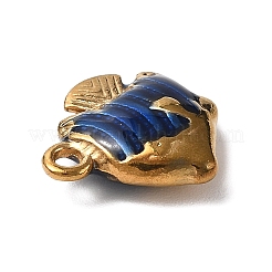 304ステンレススチールエナメルチャーム  ゴールドカラー  魚  12x12x4mm  穴：1.4mm&nbsp;LS-STAS-P395-08A-G