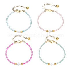 天然淡水貝で染めたビーズブレスレット（女性用）  クロス＆コラム  アブソリュートプラスチック模造パールビーズ  ミックスカラー  7.20~7.32インチ（18.3~18.6cm）&nbsp;BJEW-JB13405