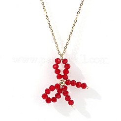Glass Beaded Bowknot Pendant Necklaces&nbsp;LS-LG8345-1