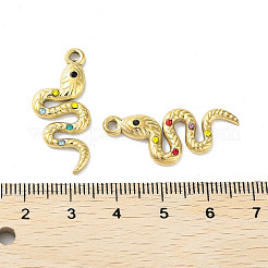 304ステンレスペンダント  ラインストーン付き  スネークチャーム  ゴールドカラー  30x13x2.5mm  穴：1.7mm&nbsp;STAS-A168-06G