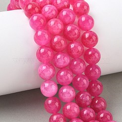 天然の天然翡翠ビーズ連売りを染めた  ラウンド  濃いピンク  10mm  穴：1.2mm  約19個/連  7.09インチ（18cm）&nbsp;G-G021-02C-24