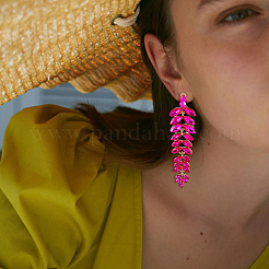 3 Pairs 3 Colors Rhinestone Leaf Cluster Earrings&nbsp;EJEW-FI0002-70