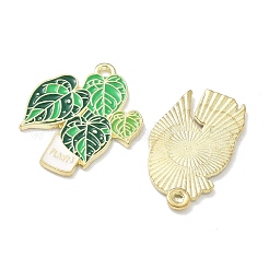 緑の植物と鉢植えの合金エナメルペンダント  ゴールドカラー  グリーン  25.5~27x15.5~22x1.5mm  穴：1.5mm&nbsp;X-ENAM-P266-01B-G