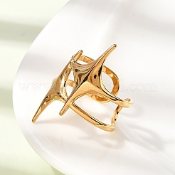女性用304ステンレススチールカフオープンリング  二重星  イオンプレーティング（ip）  18KGP本金メッキ  32.5mm  内径：20mm&nbsp;RJEW-L342-02G