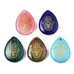 天然石&合成天然石ペンダント  ハムサの手の模様と涙  32~33.5x25~26x6.5~7.5mm  穴：2mm  6個/袋&nbsp;G-T122-73