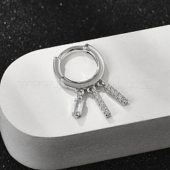 長方形 925スターリングシルバー マイクロパヴェ クリアキュービックジルコニア フープピアス（女性用）  プラチナ  19x12x2mm&nbsp;EJEW-K307-02P