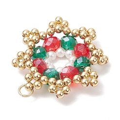Christmas Brass Glass Bead Pendants&nbsp;PALLOY-TA00339