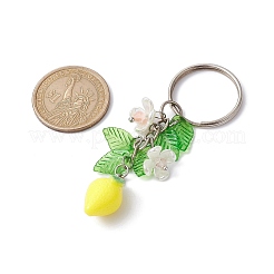 フルーツ&リーフのアクリルペンダントキーホルダー  アイアンキーホルダーリング付き  レモン  7.8cm  ペンダント：23x13.5x12mm&nbsp;KEYC-JKC00680-03
