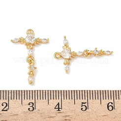 真鍮製マイクロパヴェキュービックジルコニアペンダント  ニッケルフリー  18KGP本金メッキ  クロス  23x15x3mm  穴：1.2mm&nbsp;KK-Z136-05G-02