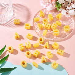 50 個 5 スタイル UV メッキ不透明アクリルビーズ  虹色の  文字 aeiou  ゴールド  20.5x8~18x13.5mm  穴：6mm  10個/スタイル&nbsp;PACR-TA0001-31B