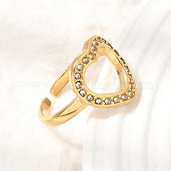 304 Stainless Steel Rhinestone Cuff Open Rings for Women&nbsp;RB-CBA2039-04G