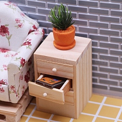 木製のオープンベッドサイドテーブルミニチュア装飾品  マイクロランドスケープドールハウスアクセサリー  小道具の装飾のふりをする  リネン  40x40x63mm&nbsp;PW-WGB4DBF-01