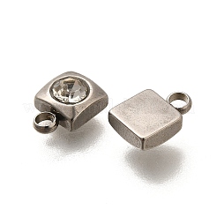 ステンレススチールチャーム201個  クリスタルラインストーン付き  正方形  9x6x3.5mm  穴：1.8mm&nbsp;STAS-F311-06P-04