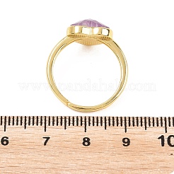 真鍮金具付き天然アメジスト指輪  ハート  多面カット  ラックめっき  ゴールドカラー  17mm&nbsp;G-H353-03G-04