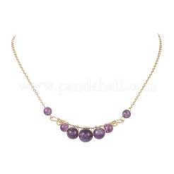4Pcs 4 Styles Natural Tiger Eye & Rose Quartz & Carnelian & Amethyst Beaded Pea Shaped Pendant Brass Cable Chain Necklaces for Women&nbsp;NJEW-TA00227