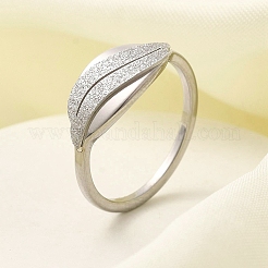 Textured Leaf 304 Stainless Steel Finger Ring for Women&nbsp;RJEW-L126-02B-P
