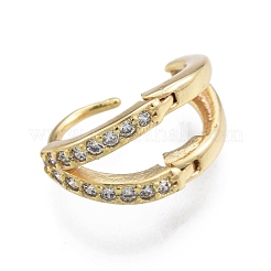 クリアキュービックジルコニアダブルラインフープピアス  女性のための真鍮のアクセサリー  18KGP本金メッキ  9x9x6mm  ピン：0.8mm&nbsp;EJEW-C048-04G