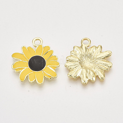 合金ペンダント  エナメル  花/デイジー  ライトゴールド  ゴールド  27x25x2.5mm  穴：3mm&nbsp;X-PALLOY-S121-214B