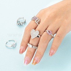 6Pcs 6 Style Brass Micro Pave Cubic Zirconia Solitaire Rings&nbsp;RJEW-LS0001-13P