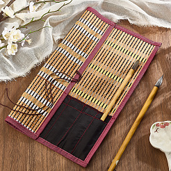 竹製の中国書道筆ペンケース  ロールアップペンホルダーバッグ  長方形  バリーウッド  365x312x3mm&nbsp;AJEW-WH20020-513A