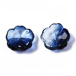 透明なスプレー塗装ガラスビーズ  花  ダークブルー  15x15x6mm  穴：1.2mm&nbsp;GLAA-Q089-003-F003