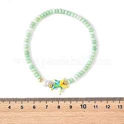 Ocean Starfish Dyed Synthetic Turquoise Ombre Effect Dyed Glass Beaded Stretch Bracelets with Shell Pearl&nbsp;BJEW-JB14344