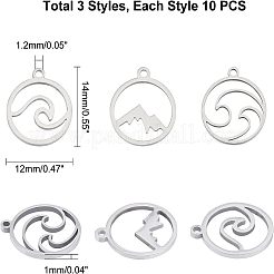 30個 3スタイル 201ステンレススチールチャーム  レーザー切断  リング  ステンレス鋼色  14x12x1mm  穴：1.2mm  10個/スタイル&nbsp;STAS-UN0022-64P