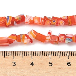 ハンドメイドミッレフィオーリ ランプワークビーズ連売り  ナゲット  サクランボ色  2~7x4~7x3~6mm  穴：1mm  33.86''（86センチメートル）&nbsp;LAMP-P070-02A-02