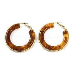 女性用304ステンレスフープピアス  リング  樹脂と  チョコレート  42mm&nbsp;EJEW-B113-02G-03