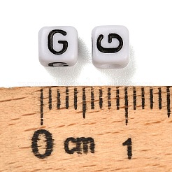 不透明なアクリルビーズ  エナメルスタイル  文字付きのキューブ  文字g  4.5x4.5x4.5mm  穴：2mm  5500個/ 500g&nbsp;OACR-S076-01G