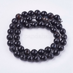天然マダガスカル黒瑪瑙ビーズ連売り  多面カット  ラウンド  染め＆加熱  8mm  穴：1mm  約47個/連  14.5インチ&nbsp;G-N213C-56