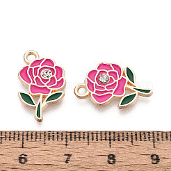 合金ラインストーン＆エナメルペンダント  花のチャーム  ゴールドカラー  カメリア  18.5x11.5x2mm  穴：1.6mm&nbsp;ENAM-T024-63C-G